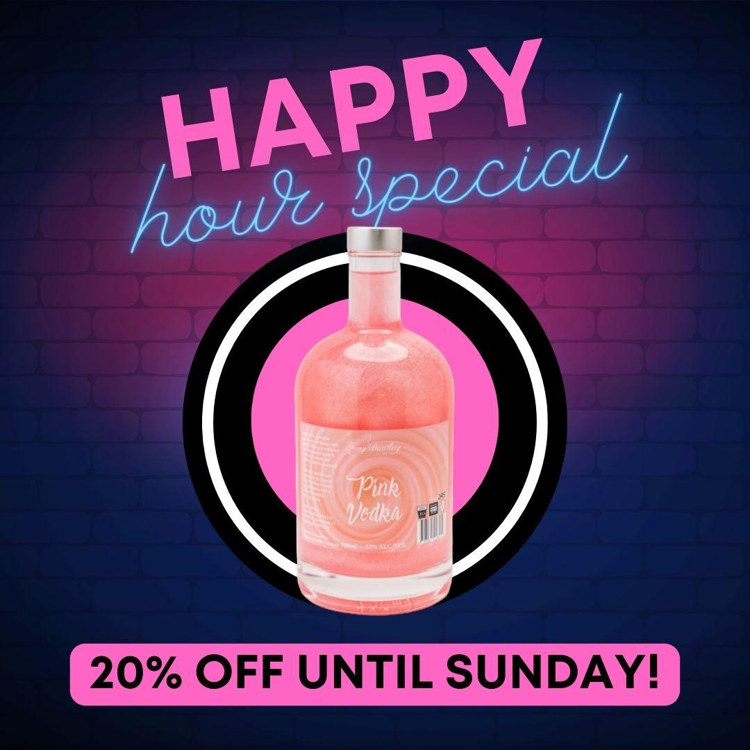 HAPPY HOUR WEDNESDAYS! 20 OFF PINK VODKA! Newy Distillery