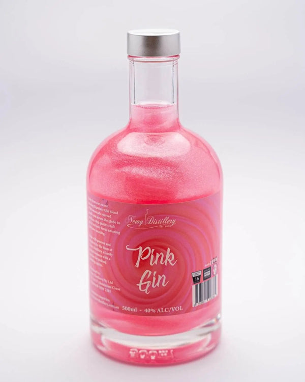 Pink Gin by Newy Distillery. Pink coloured shimmer gin. Pink glitter gin. 500ml bottle.