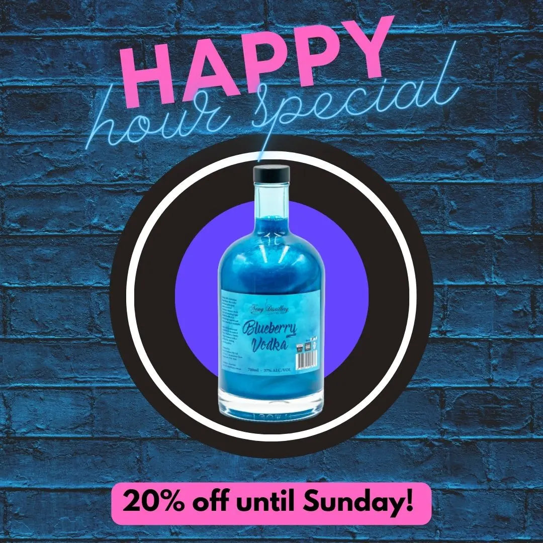 HAPPY HOUR WEDNESDAYS! THIS WEEK 20% OFF BLUEBERRY VODKA!