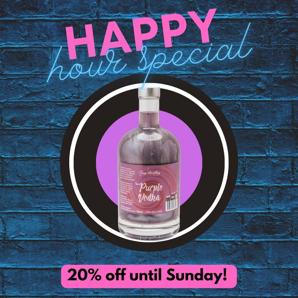 HAPPY HOUR WEDNESAYS! 20% OFF PURPLE SHIMMER VODKA!