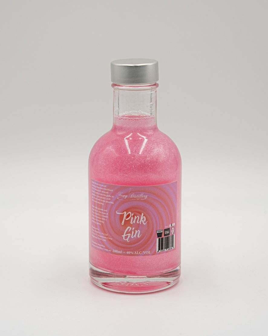 Pink Shimmer Gin 200ml bottle. Coloured Glitter Gin Newy Distillery.