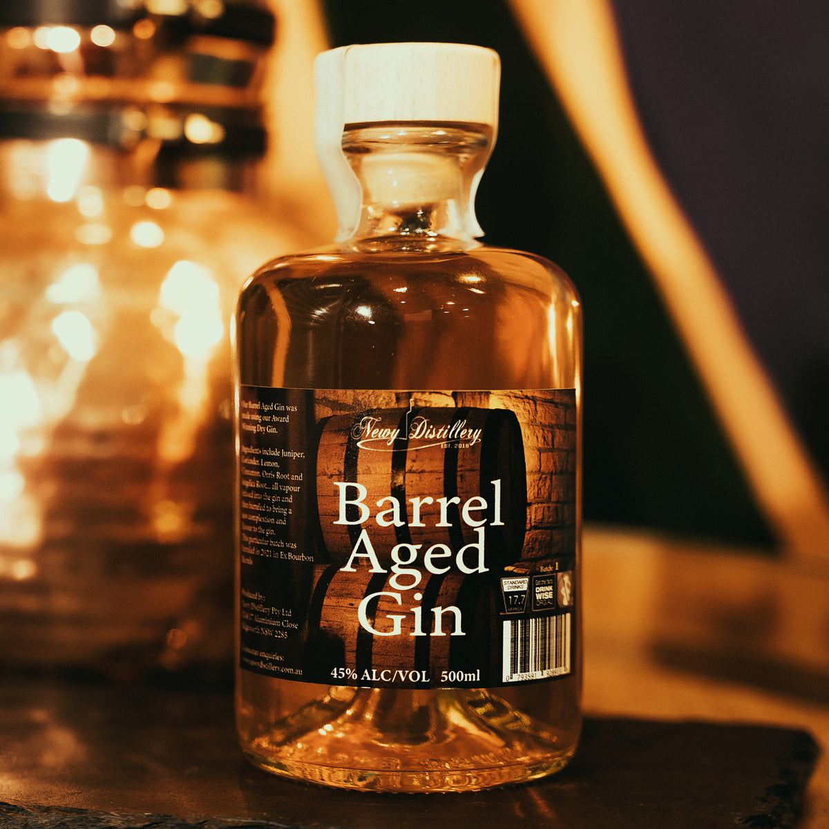 Newy Distillery Port Barrel Aged Gin. Craft gin. 500ml bottle. 
