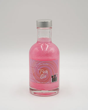 Pink Shimmer Gin 200ml bottle. Coloured Glitter Gin Newy Distillery.