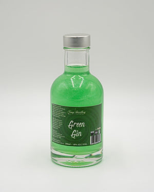 Green Shimmer Gin 200ml bottle. Coloured Glitter Gin Newy Distillery.
