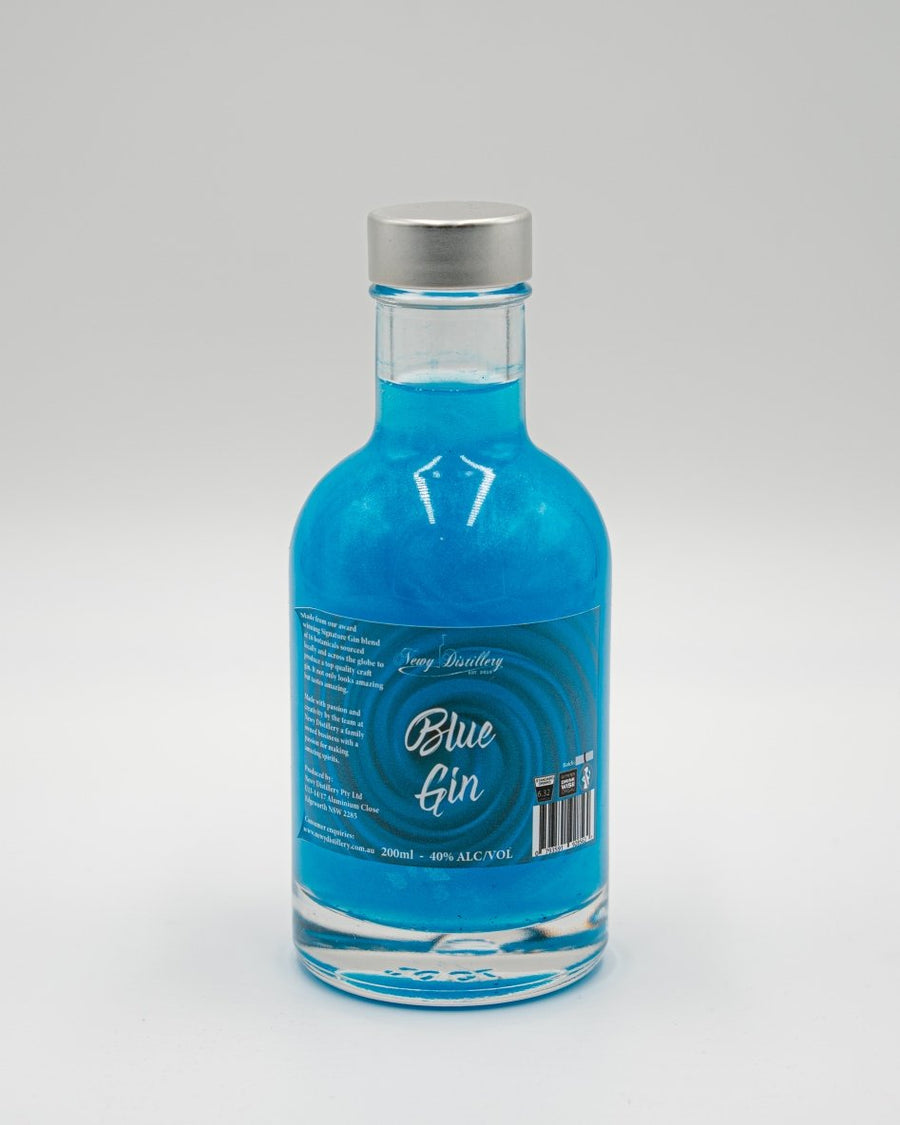 Blue Shimmer Gin 200ml bottle. Coloured Glitter Gin Newy Distillery.
