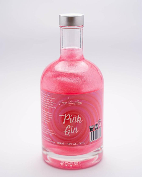 Pink Gin by Newy Distillery. Pink coloured shimmer gin. Pink glitter gin. 500ml bottle.