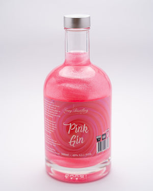 Pink Gin by Newy Distillery. Pink coloured shimmer gin. Pink glitter gin. 500ml bottle.
