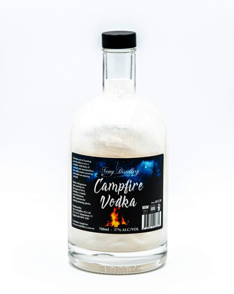 Newy Distillery Campfire Vodka with Shimmer. Marshmallow flavoured vodka. 700ml bottle.