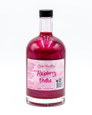 Rasberry flavoured vodka by Newy Distillery. 700ml bottle with shimmer.