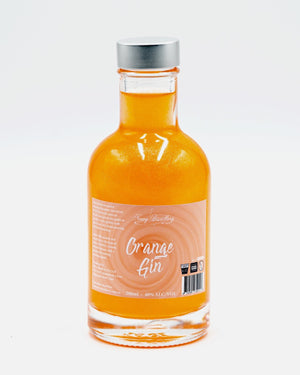 Orange Shimmer Gin 200ml bottle. Coloured Glitter Gin Newy Distillery.