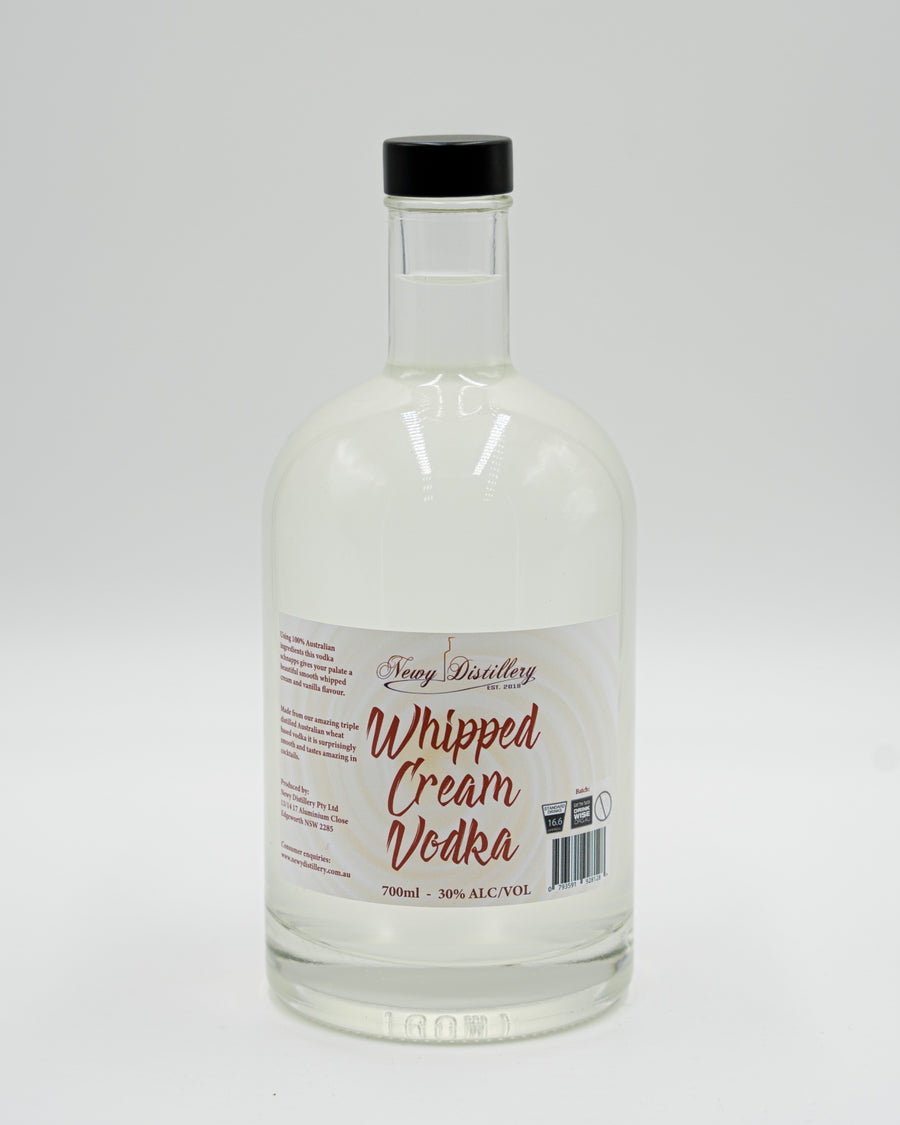Whipped Cream Flavoured Vodka by Newy Distillery. 700ml 30% alcoho/volume. Delicious Whipped Cream flavour triple distilled vodka.
