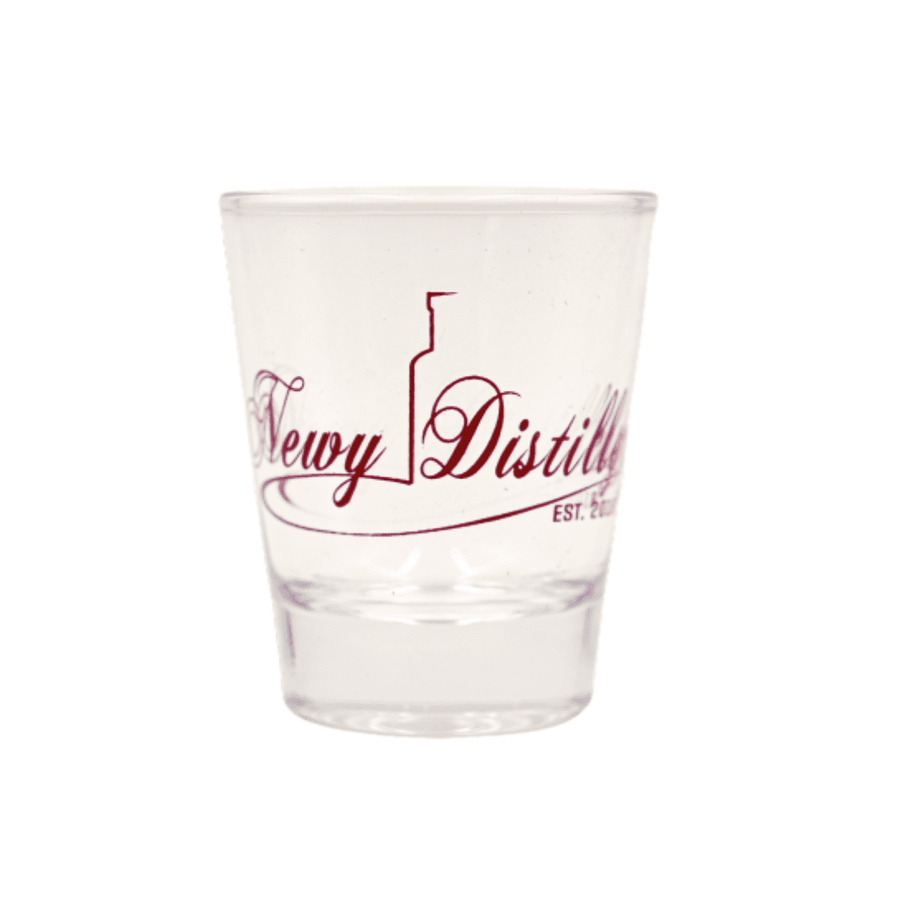1x 50ml shot glass by Newy Distillery. Newy Distillery logo on each glass.