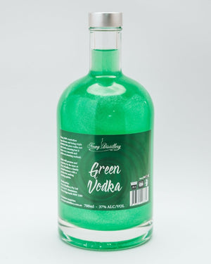 Green Shimmer Vodka 700ml bottle. Coloured Glitter Gin Newy Distillery.